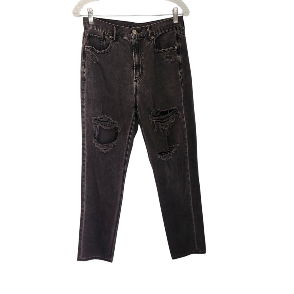 American Eagle Jeans Stretch Black Distressed Faded Denim Womens Sz 8 Long 29x29